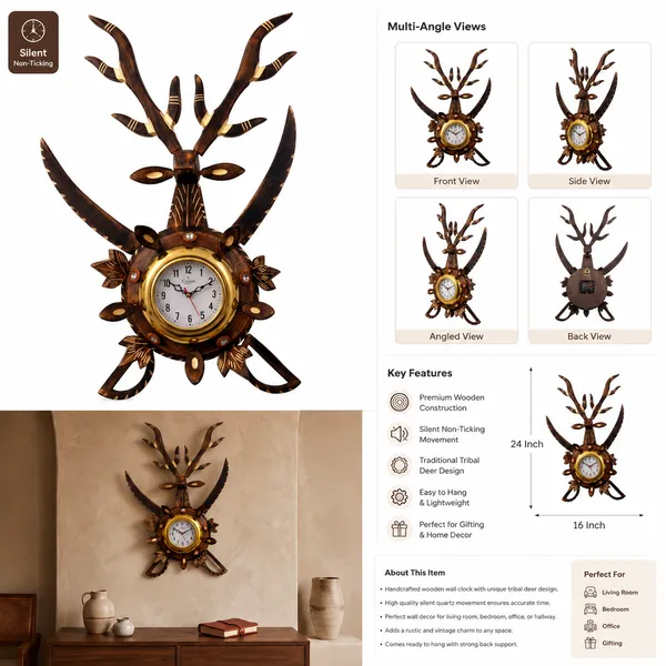 Handmade_Wooden_Deer_Wall_Clock_|_Premium_Decorative_Wall_Clock_with_Antler_Design_|_Rustic_Home_Décor