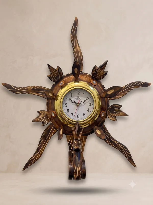 Handmade_Wooden_Sun_Wall_Clock_|_Decorative_Sunburst_Wall_Clock_with_Deer_Accent_|_Rustic_Luxury_Home_DEcor