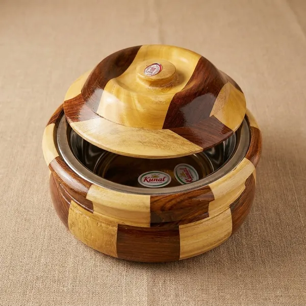 Handcrafted_Wooden_Chapati_Bowl_With_Lid_-_Yellow_And_Brown_Segmented_Design