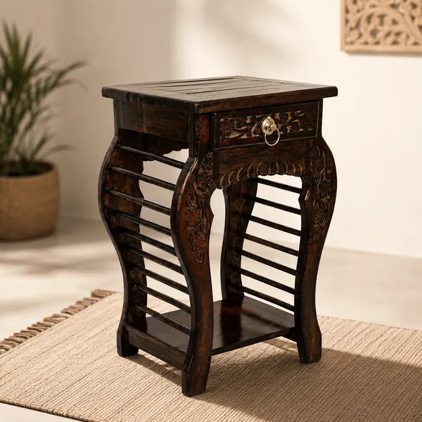 Handcrafted_Wooden_Antique_Side_Table_With_Drawer_For_Living_Room_|_Natural_Wood_Carved_End_Table