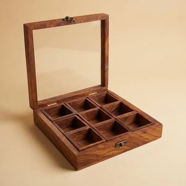 Wooden_Masala_Dabba_Container_With_9_Compartments_And_Glass_Lid