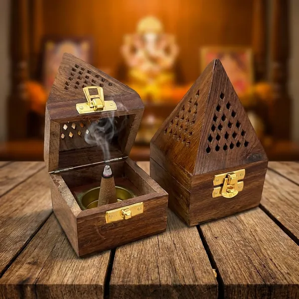 Handcrafted_Rosewood_Wooden_Incense_Sticks_Pyramid_Box_Fragrance_Stand_Holder_Agarbatti_(3_Inch;Brown)_Pack_Of_2