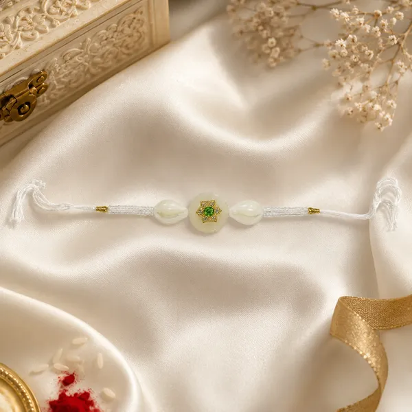 Elegant_White_&_Green_Beaded_Rakhi_for_Girls_&_Women
