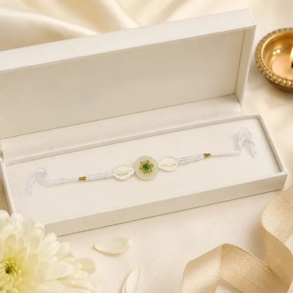 Elegant_White_&_Green_Beaded_Rakhi_for_Girls_&_Women
