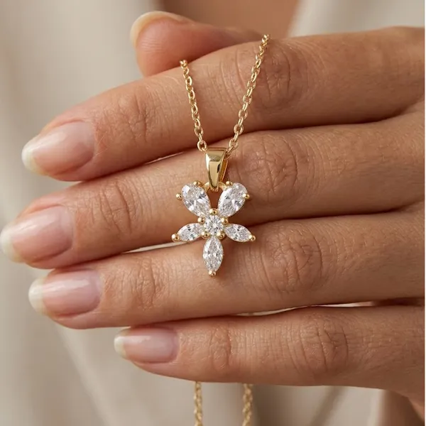 Gold_&_White_Demi_Fine_Pendant_Necklace_For_Women
