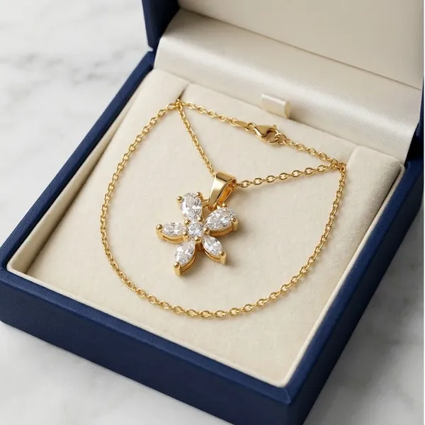 Gold_&_White_Demi_Fine_Pendant_Necklace_For_Women