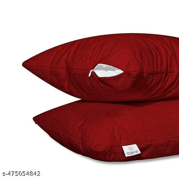 Waterproof_Dustproof_Terry_Cloth_Ultra_Soft_Hypoallergenic_Pillow_Protector_With_Concealed_Zipper_Set_Of_2_28X18_Navy_Blue_Comes_Without_Pillow