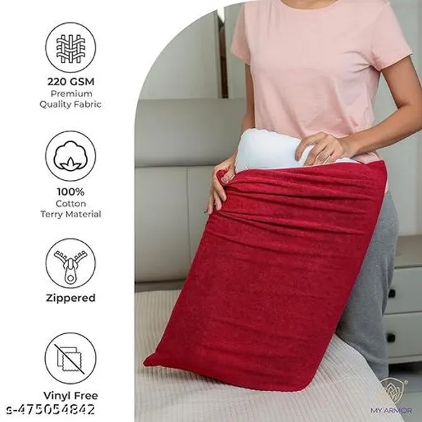 Waterproof_Dustproof_Terry_Cloth_Ultra_Soft_Hypoallergenic_Pillow_Protector_With_Concealed_Zipper_Set_Of_2_28X18_Navy_Blue_Comes_Without_Pillow