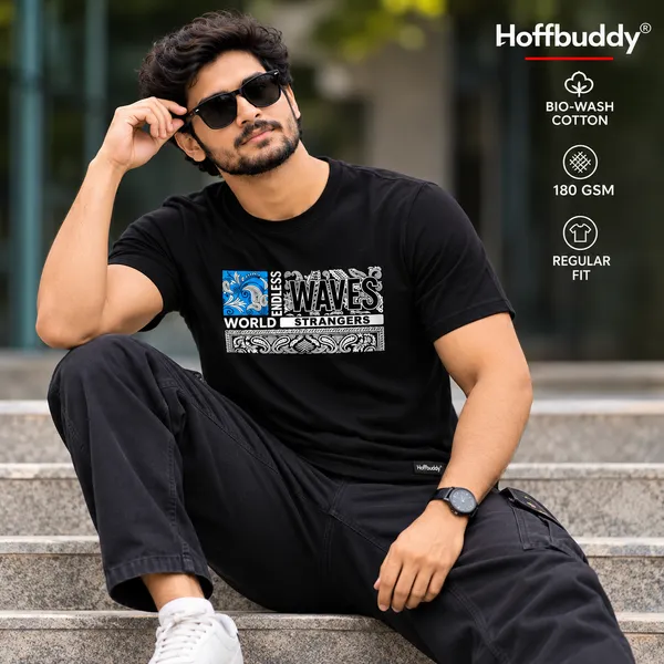 Hoffbuddy_Endless_Waves_Black_T-Shirt_for_Men_|_180_GSM_Double_Bio-Wash_Cotton_|_Regular_Fit