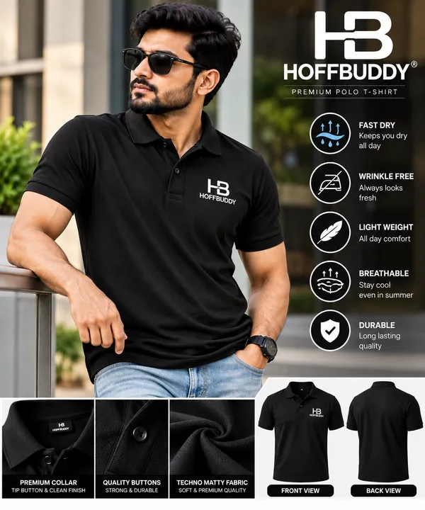 Hoffbuddy_Premium_Black_Techno_Matty_Polo_T-Shirt_|_Wrinkle-Free_&_Quick-Dry