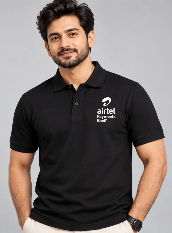 Black_Polo_T_Shirt_With_Airtel_Payments_Bank_Print_Premium_Techno_Matty_Cotton_Polo_Tee_For_Men_Stylish_Casual_Wear