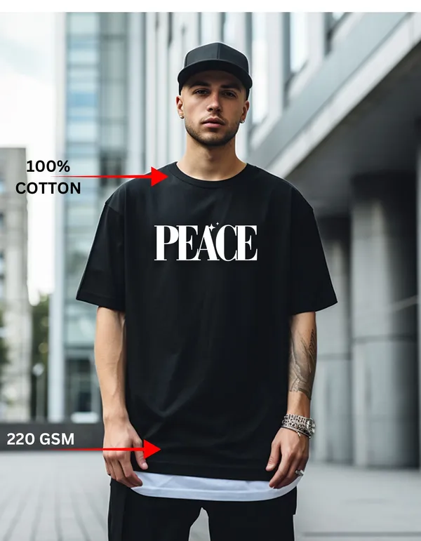 Oversized_Peace_Printed_T-Shirt_For_Men_180Gsm_Pure_Cotton_Bio-Wash_Drop_Shoulder_Streetwear_Tee