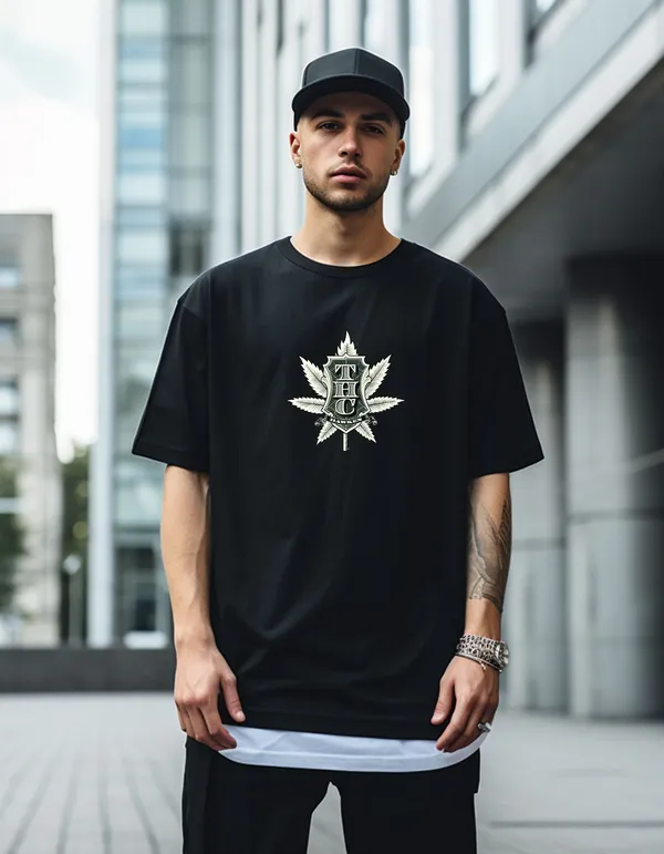 Thc_Printed_Oversized_T_Shirt_180Gsm_Biowash_Cotton_Drop_Shoulder_Graphic_Tee_For_Men_Off_Buddy