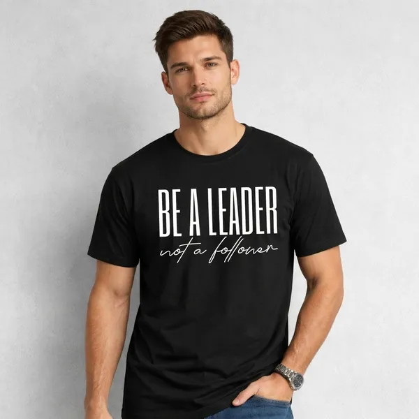 Relax_Fit_Be_A_Leader_Typography_Printed_T_Shirt_180Gsm_Sinker_Cotton_Biowash_Premium_Graphic_Tee_For_Men_Off_Buddy