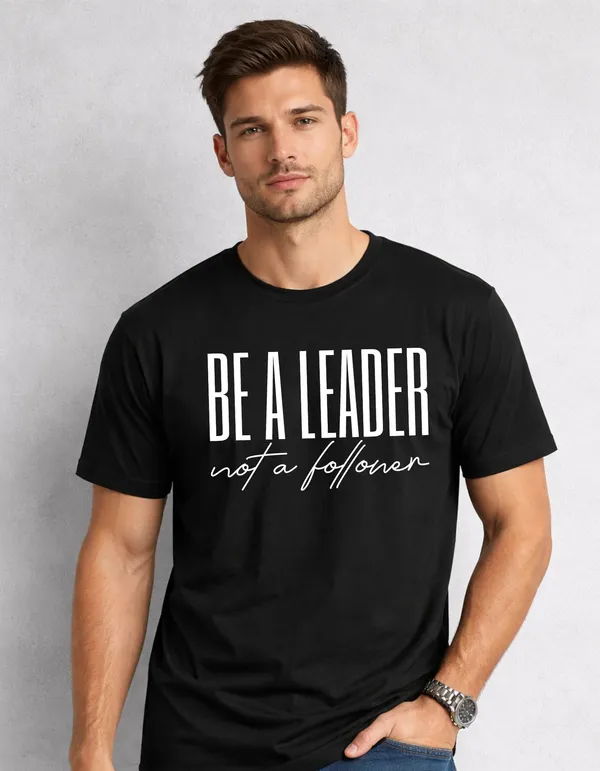 Relax_Fit_Be_A_Leader_Typography_Printed_T_Shirt_180Gsm_Sinker_Cotton_Biowash_Premium_Graphic_Tee_For_Men_Off_Buddy