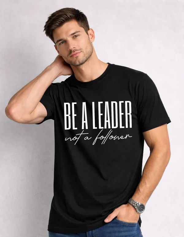 Relax_Fit_Be_A_Leader_Typography_Printed_T_Shirt_180Gsm_Sinker_Cotton_Biowash_Premium_Graphic_Tee_For_Men_Off_Buddy