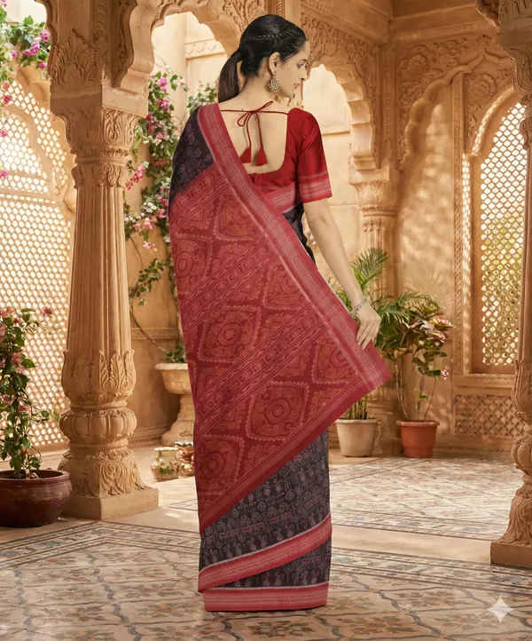 Brown_And_Red_Lilan_Printed_Saree