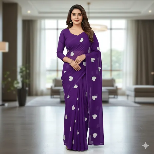 Purple_Embroidery_Work_Saree_With_Blouse_Piece