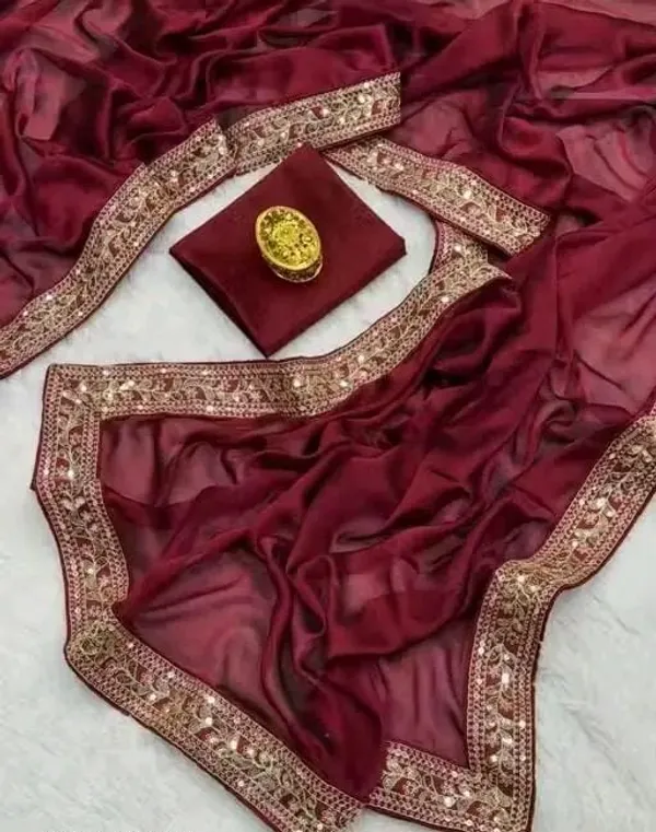 Maroon_Designer_Maroon_Georgette_Saree_With_Heavy_Embroidered_Border_And_Blouse_Piece