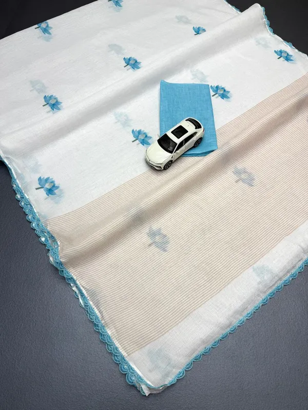 White_And_Blue_Lilan_Printed_Saree