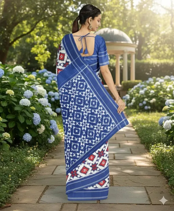 Blue_And_White_Lilan_Printed_Saree