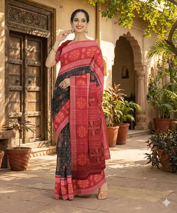 Red_And_Black_Lilan_Printed_Saree