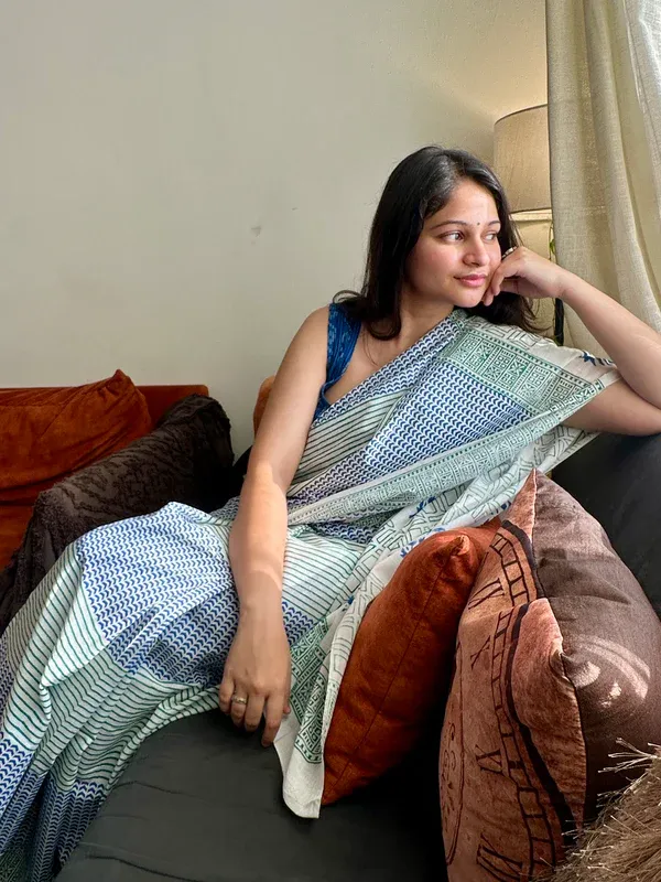 White_And_Blue_Lilan_Printed_Saree