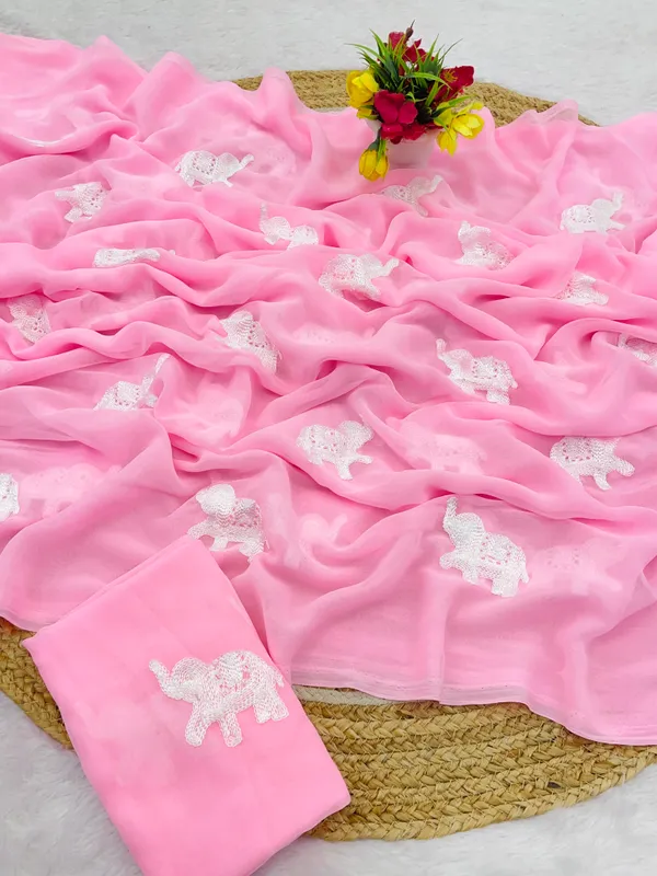 Pink_Embroidery_Work_Saree_With_Blouse_Piece