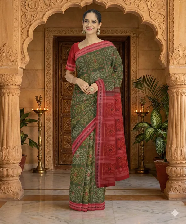 Olive_Green_And_Maroon_Lilan_Printed_Saree