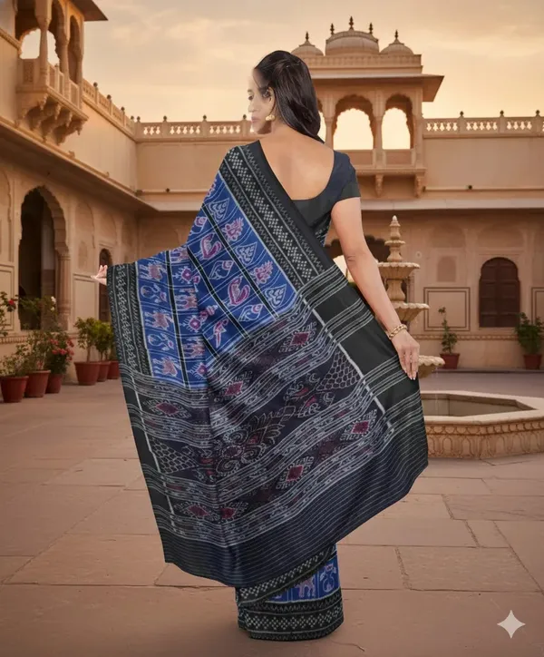 Black_And_Blue_Lilan_Printed_Saree