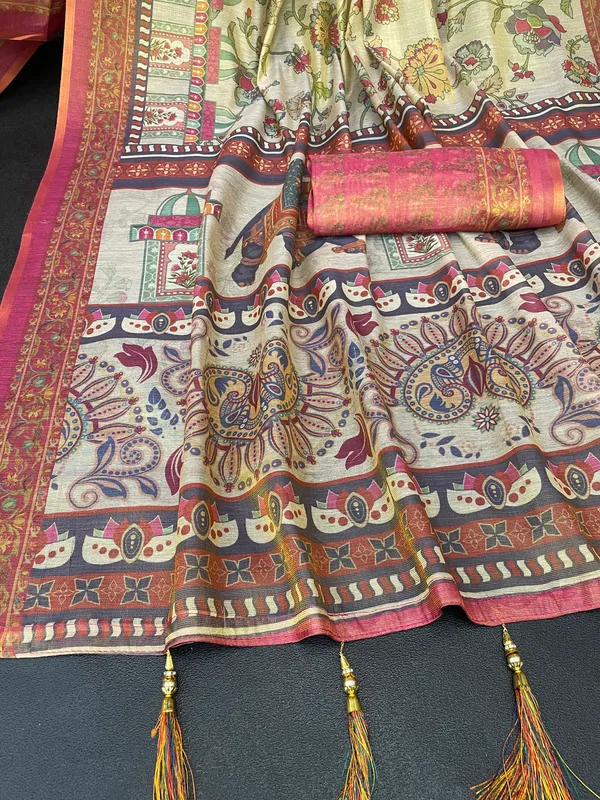 Beige_And_Pink_Lilan_Printed_Saree