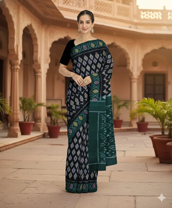 Green_And_Black_Lilan_Printed_Saree