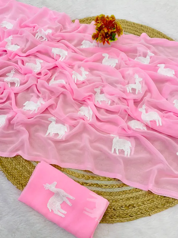 Pink_Embroidery_Work_Saree_With_Blouse_Piece