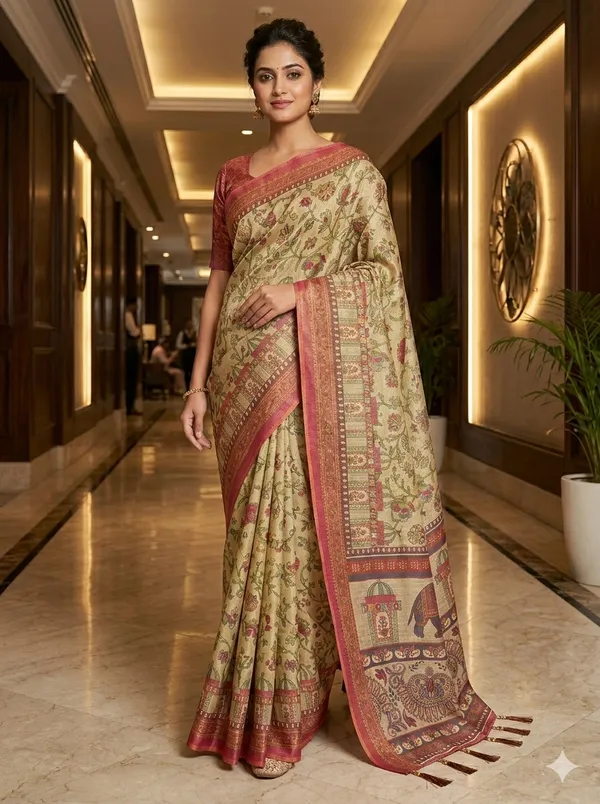 Beige_And_Pink_Lilan_Printed_Saree