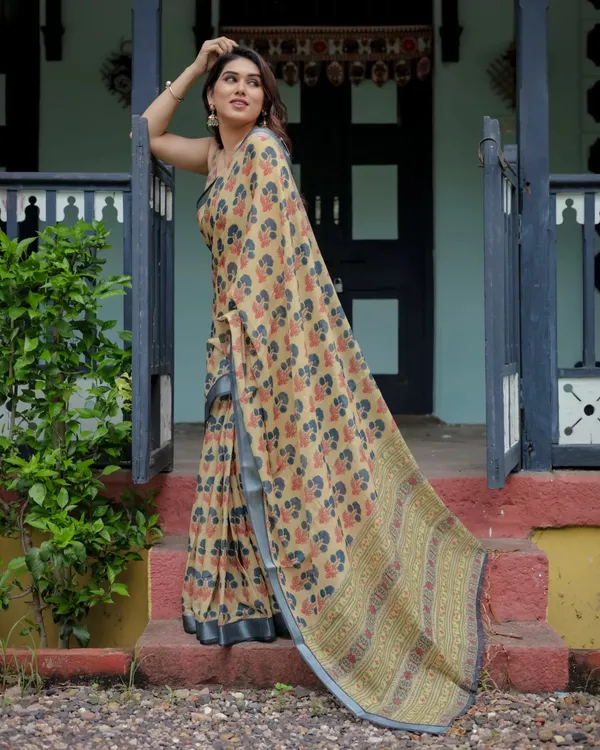 Beige_And_Grey_Lilan_Printed_Saree