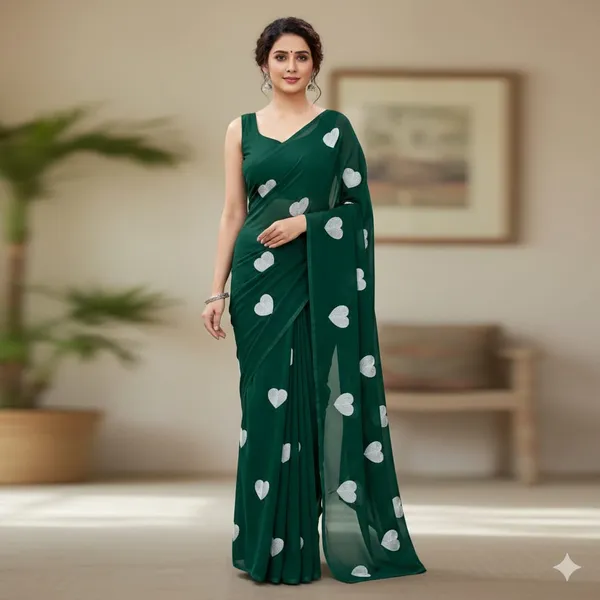 Green_Embroidery_Work_Saree_With_Blouse_Piece