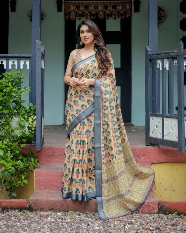 Multicolor_Printed_Linen_Saree_With_Border