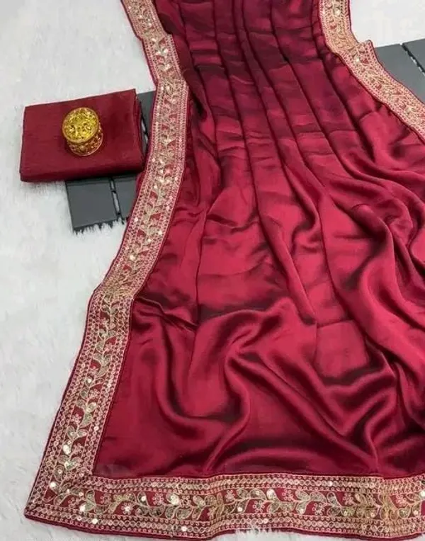 Maroon_Designer_Maroon_Georgette_Saree_With_Heavy_Embroidered_Border_And_Blouse_Piece