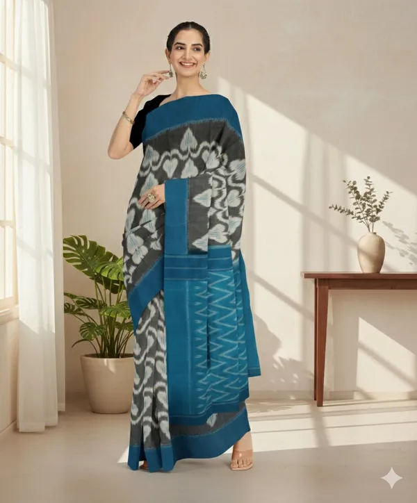 Blue_And_Grey_Lilan_Printed_Saree