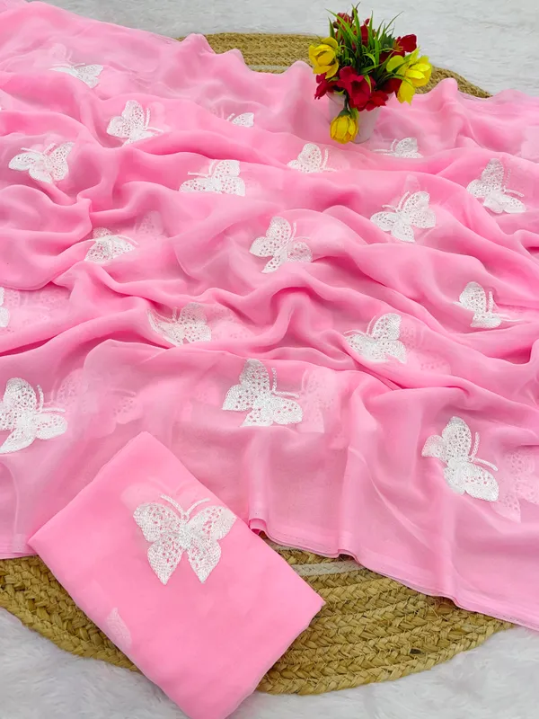 Pink_Embroidery_Work_Saree_With_Blouse_Piece