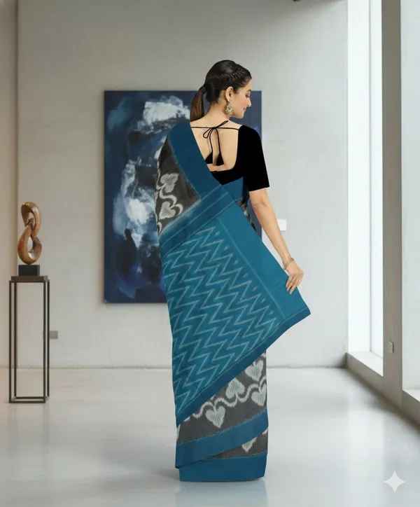 Blue_And_Grey_Lilan_Printed_Saree