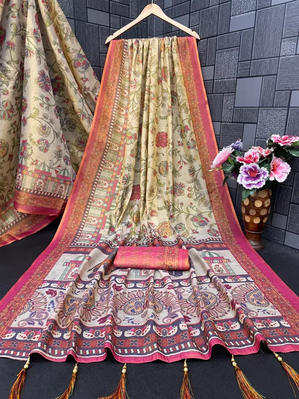 Beige_And_Pink_Lilan_Printed_Saree
