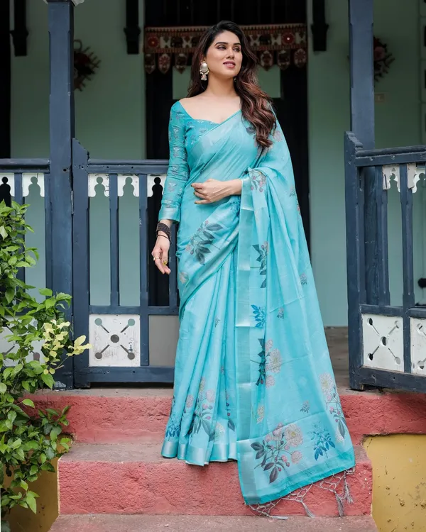 Sky_Blue_Lilan_Printed_Saree