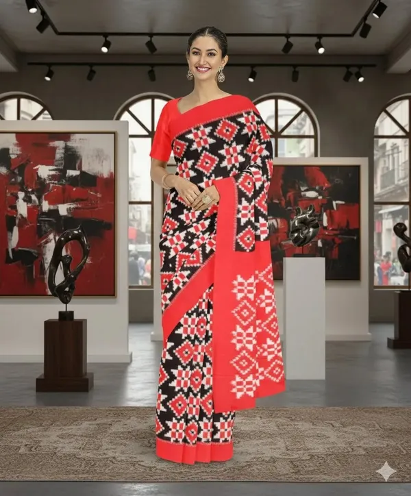 Red_And_Black_Lilan_Printed_Saree
