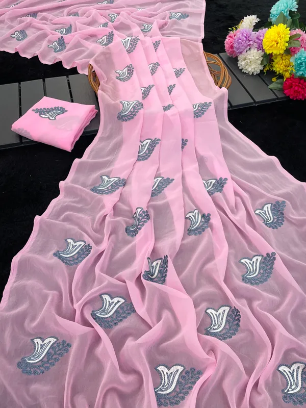 Pink_Embroidery_Work_Saree_With_Blouse_Piece