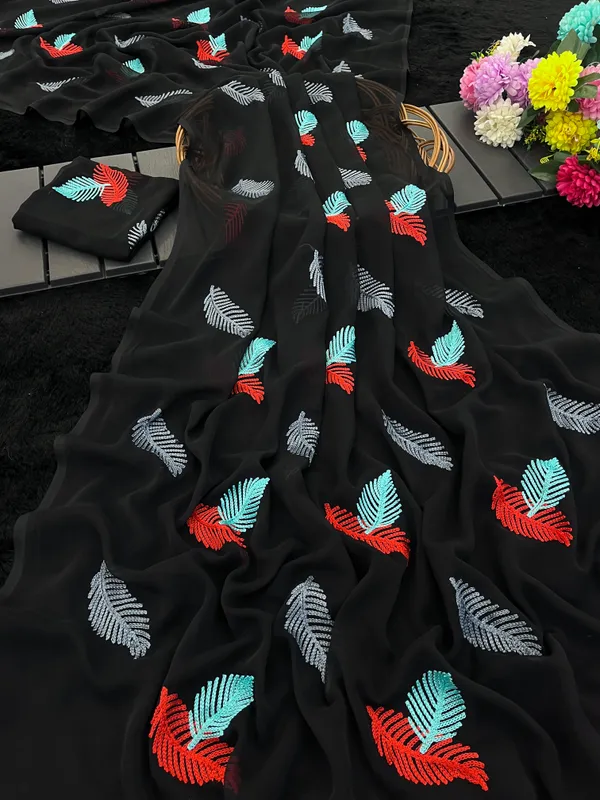 Black_Embroidery_Work_Saree_With_Blouse_Piece