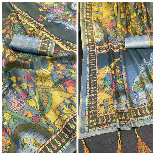 Blue_And_Green_Lilan_Printed_Saree