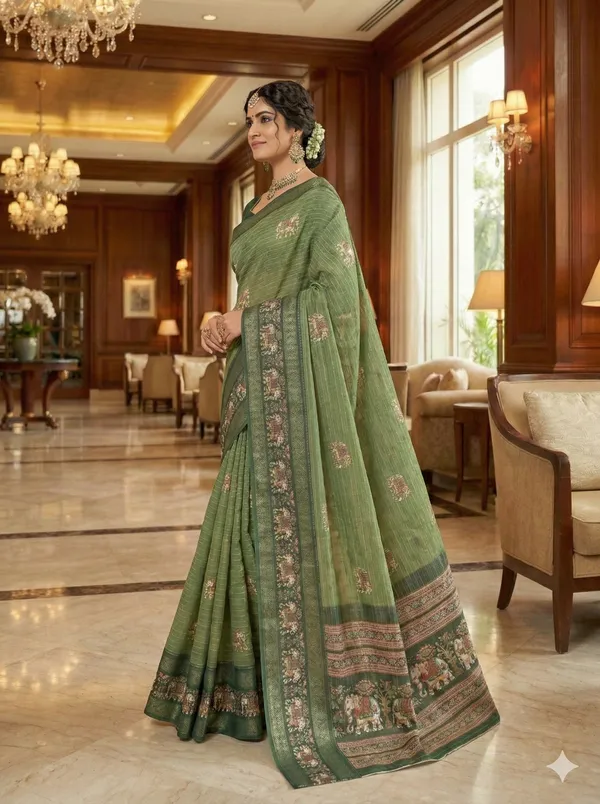 Olive_Green_Lilan_Printed_Saree