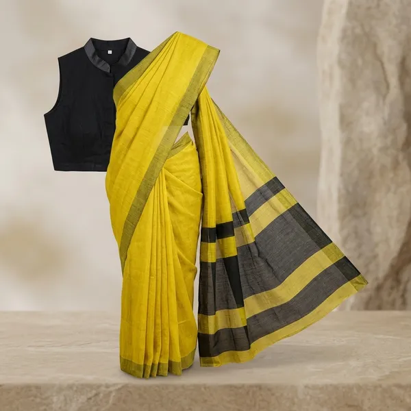 Yellow_And_Black_Lilan_Printed_Saree