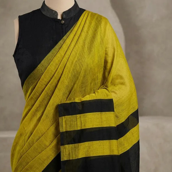 Yellow_And_Black_Lilan_Printed_Saree